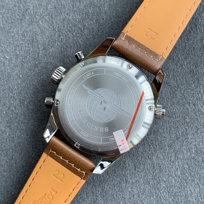 top-tier watch Longines men's white dial pioneer series leather strap watch back cover picture