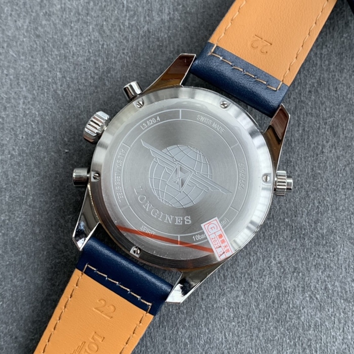 top-tier watch Longines men's blue dial pioneer series leather strap watch back cover picture