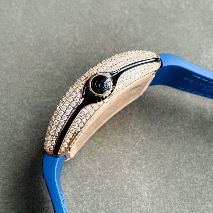 Top-tier watch Frank Muller men's blue dialV45 SC DT series full automatic movement watch side view