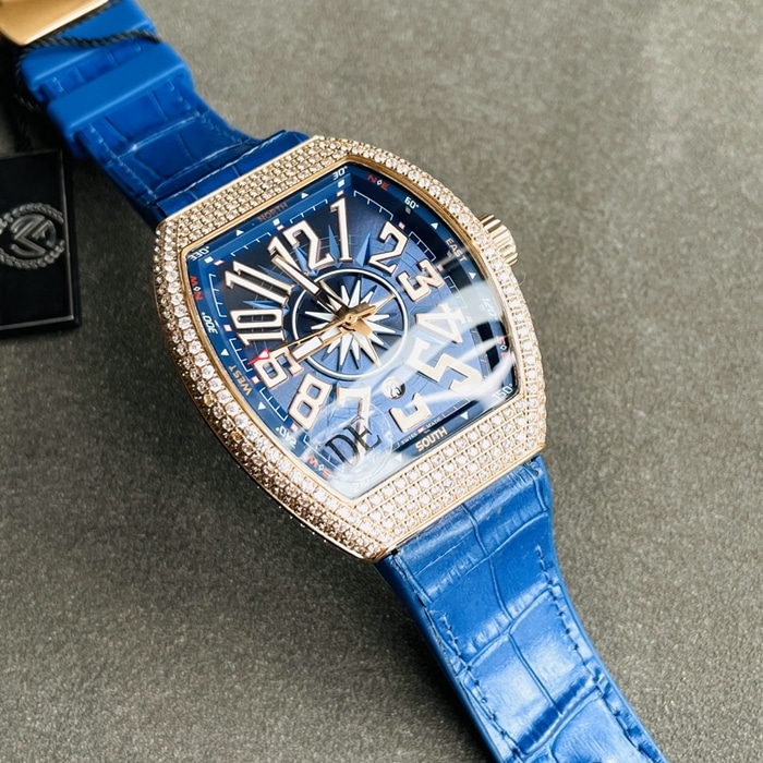 top-tier watch Frank Muller men's blue dialV45 SC DT series full automatic movement watch front view