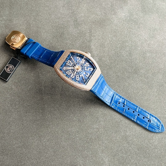 top-tier watch Frank Muller men's blue dialV45 SC DT series full automatic movement watch front view