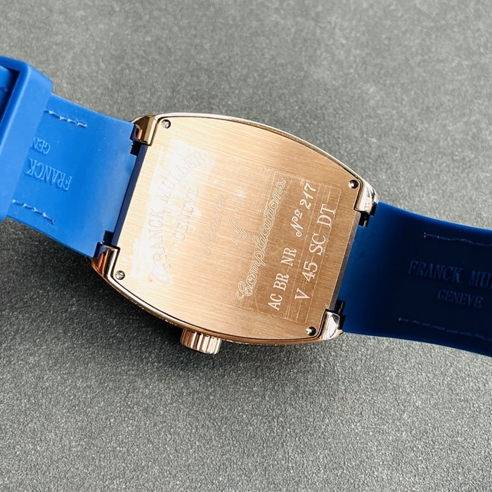 top-tier watch Frank Muller men's blue dialV45 SC DT series full automatic movement watch back cover picture