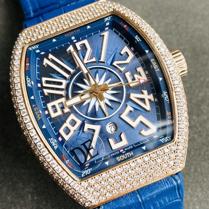 top-tier watch Frank Muller men's blue dialV45 SC DT series full automatic movement watch front view