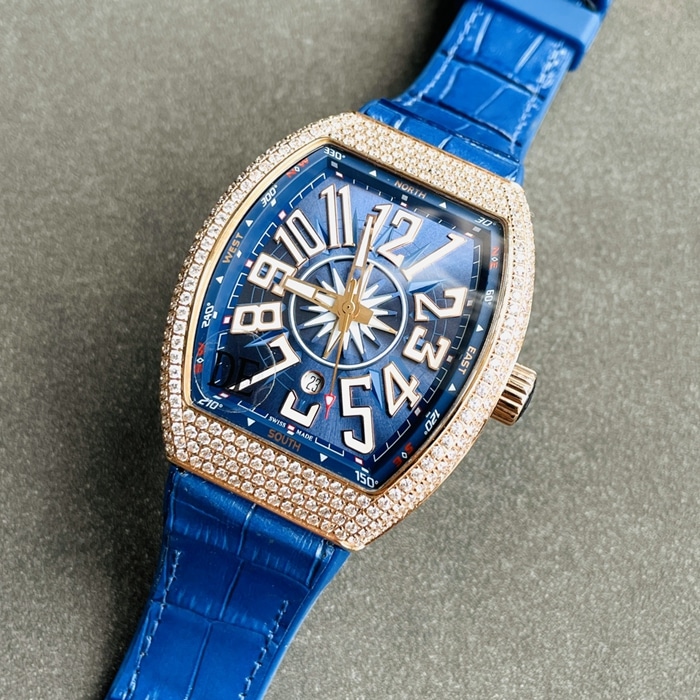 top-tier watch Frank Muller men's blue dialV45 SC DT series full automatic movement watch front view