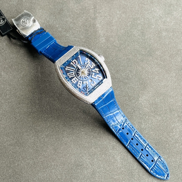 top-tier watch Frank Muller men's blue dialV45 SC DT series full automatic movement watch front view