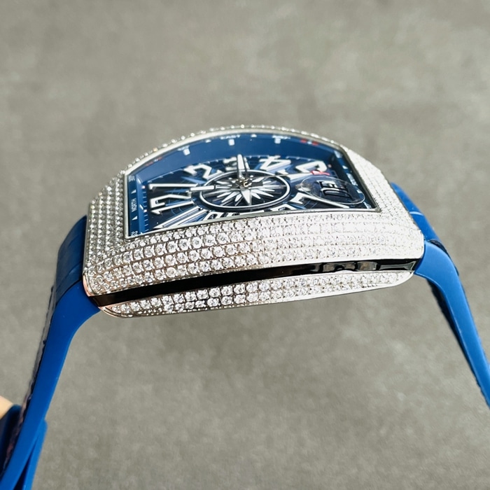 top-tier watch Frank Muller men's blue dialV45 SC DT series full automatic movement watch side view