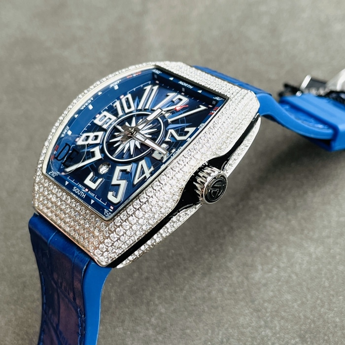 top-tier watch Frank Muller men's blue dialV45 SC DT series full automatic movement watch front view