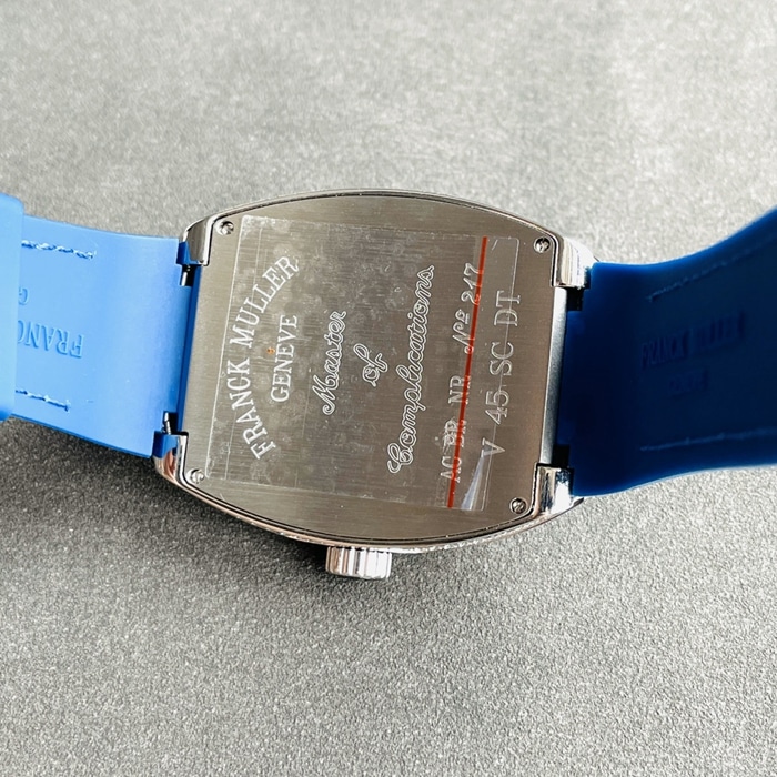 top-tier watch Frank Muller men's blue dialV45 SC DT series full automatic movement watch back cover picture