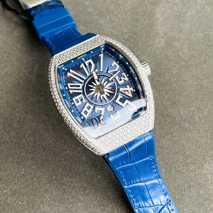 top-tier watch Frank Muller men's blue dialV45 SC DT series full automatic movement watch front view
