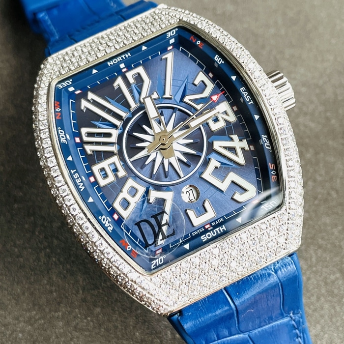 top-tier watch Frank Muller men's blue dialV45 SC DT series full automatic movement watch front view