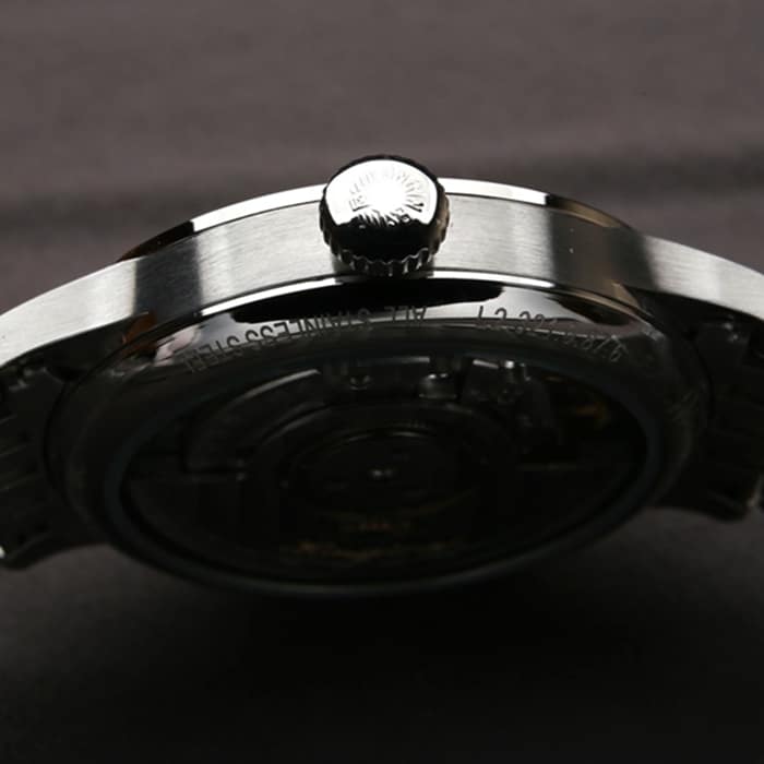 top-tier watch Longines men's white dial pioneer series steel bracelet watch side view