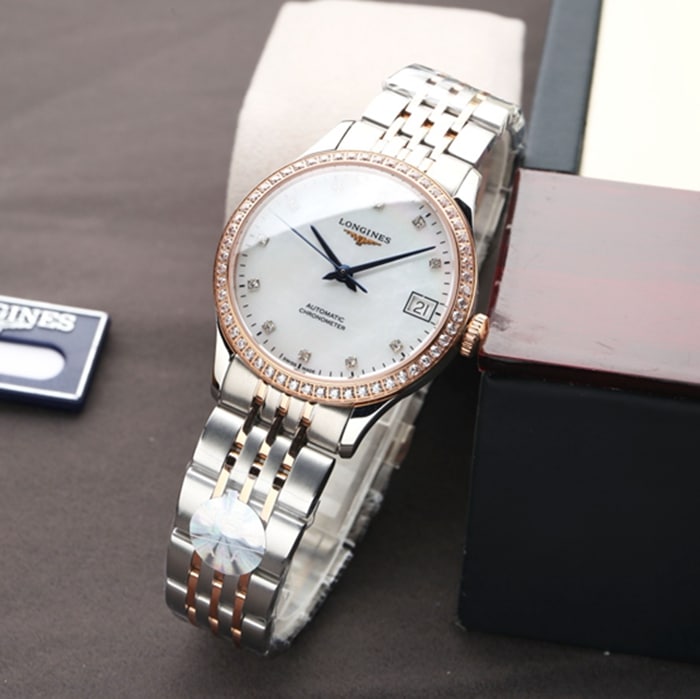 top-tier watch Longines men's white dial pioneer series steel bracelet watch front view