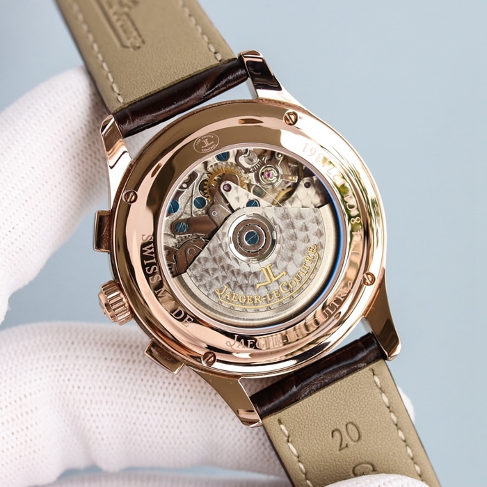 top-tier watch Jaeger-LeCoultre men's rose goldwhite dial master series fully automatic movementleather strap watch movement picture