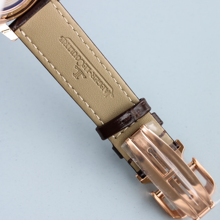 top-tier watch Jaeger-LeCoultre men's rose goldwhite dial master series fully automatic movementleather strap watch clasp picture