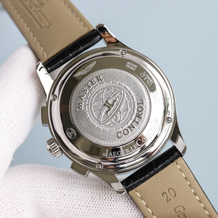 Top-tier watch Jaeger-LeCoultre men's white dial master series fully automatic movementleather strap watch back cover picture