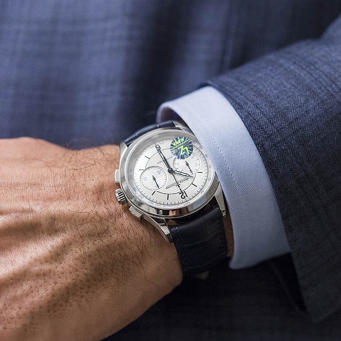 top-tier watch Jaeger-LeCoultre men's white dial master series fully automatic movementleather strap watch front view