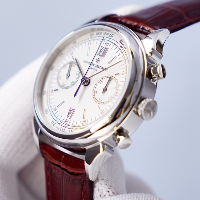 top-tier watch Vacheron Constantin men's white dial1955 series leather strap watch side view