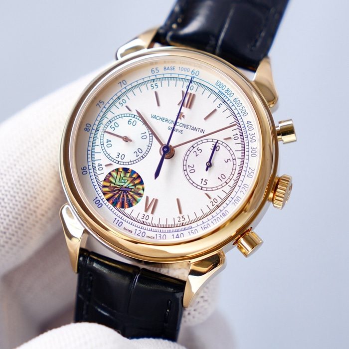 top-tier watch Vacheron Constantin men's white dial1955 series leather strap watch movement picture front view