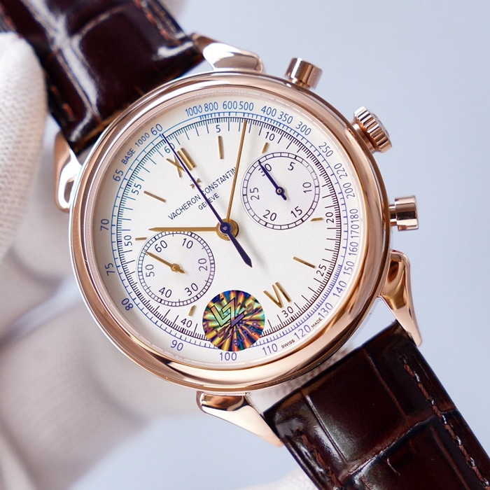 top-tier watch Vacheron Constantin men's white dial1955 series leather strap watch front view