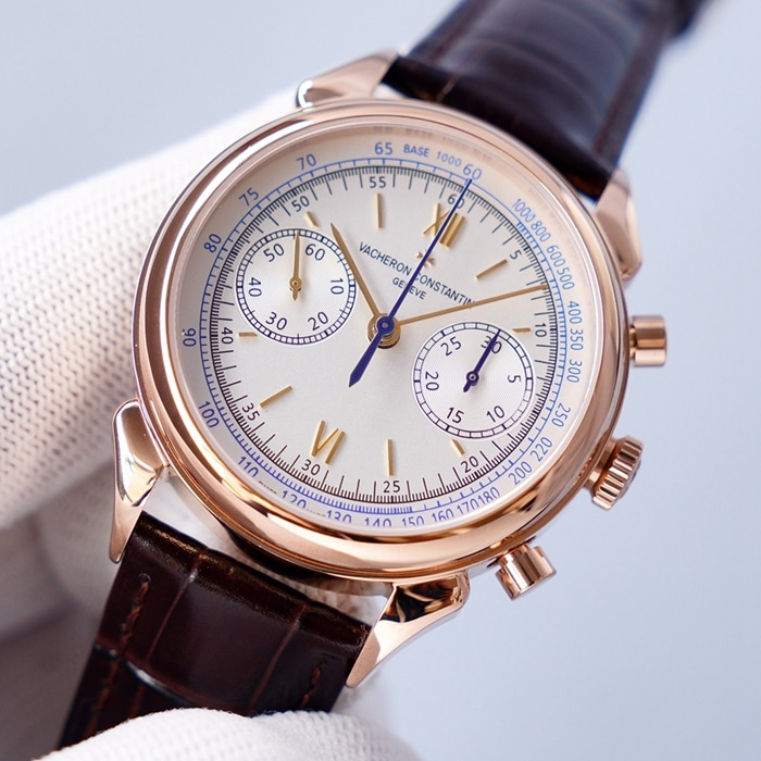 top-tier watch Vacheron Constantin men's white dial1955 series leather strap watch front view