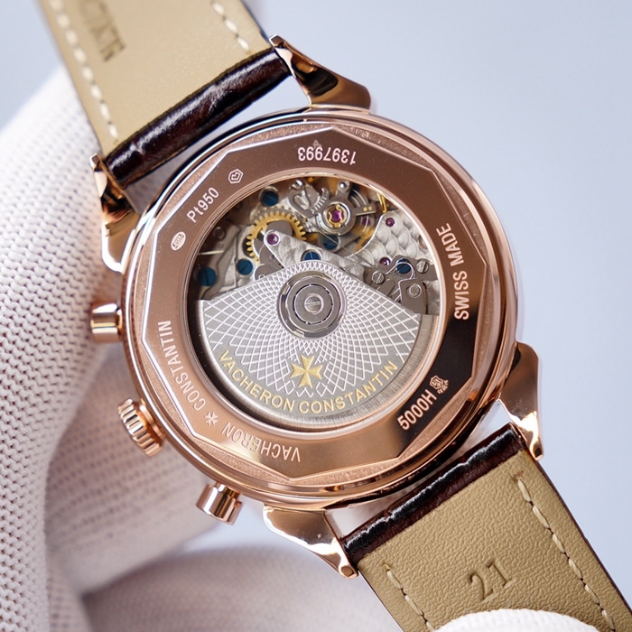 Top-tier watch Vacheron Constantin men's white dial1955 series leather strap watch movement picture
