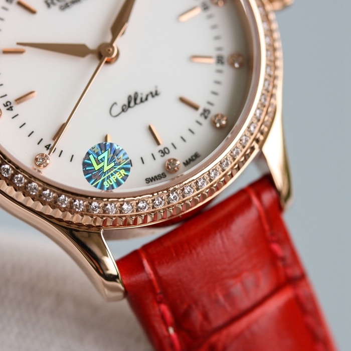 High-quality Rolex women's watch, Cellini series, black dial, leather strap, detailed images