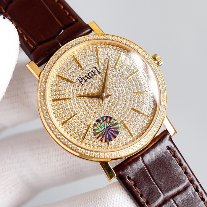 Top-tier watch Piaget men's gold plate Altiplano series automatic movementleather strap watch back cover picture