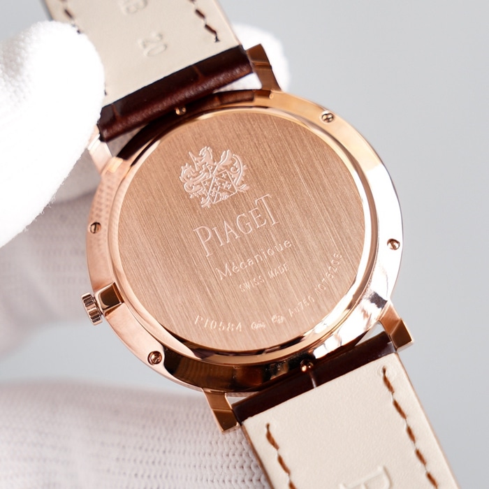 Top-tier watch Piaget men's gold plate Altiplano series automatic movementleather strap watch back cover picture