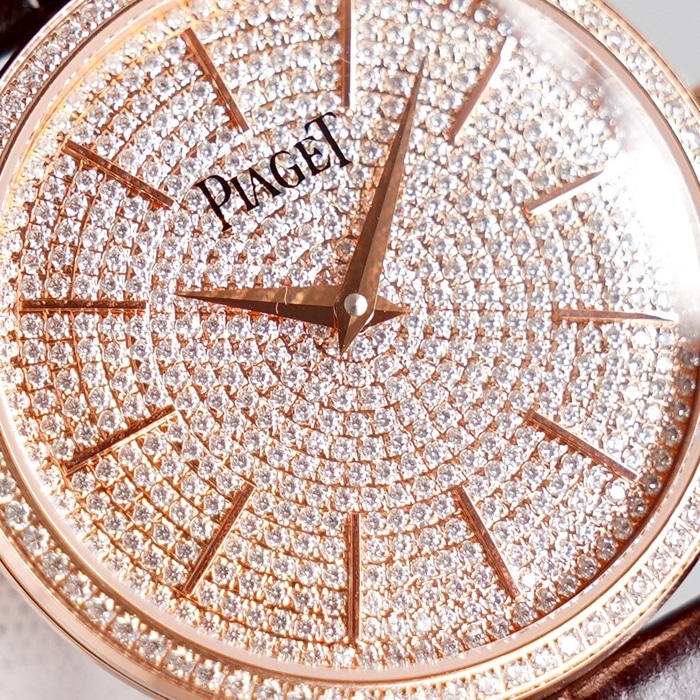Top-tier watch Piaget men's gold plate Altiplano series automatic movementleather strap watch front view