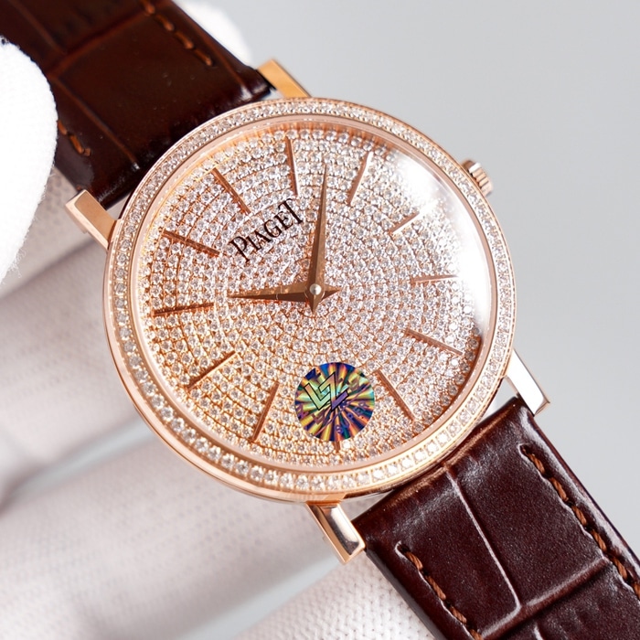 Top-tier watch Piaget men's gold plate Altiplano series automatic movementleather strap watch front view