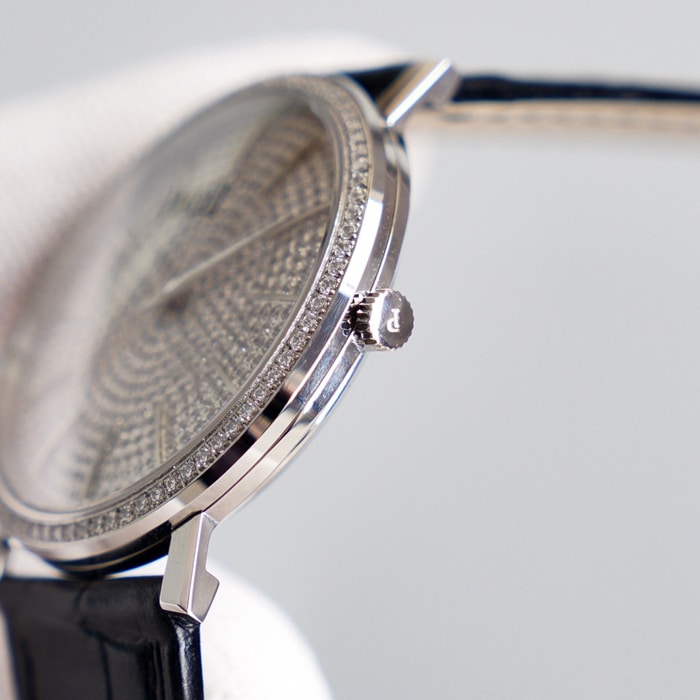 top-tier watch Piaget men's gray plate Altiplano series automatic movementleather strap watch side view