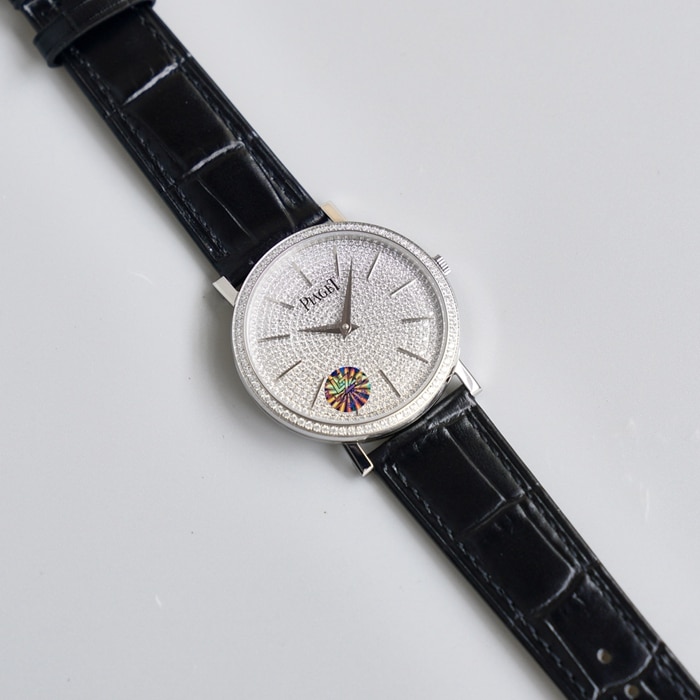 top-tier watch Piaget men's gray plate Altiplano series automatic movementleather strap watch front view