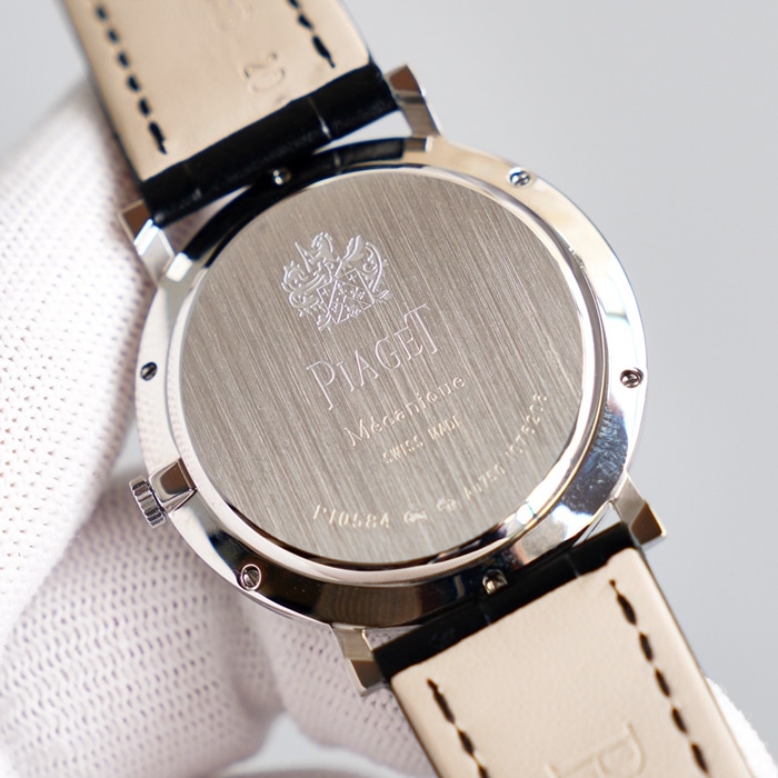 Top-tier watch Piaget men's gray plate Altiplano series automatic movementleather strap watch back cover picture