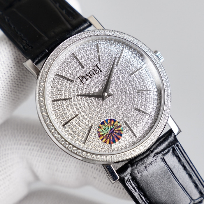 top-tier watch Piaget men's gray plate Altiplano series automatic movementleather strap watch front view