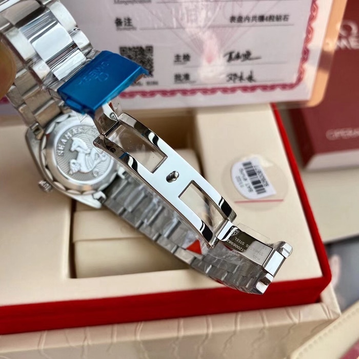 High-quality Omega Seamaster ladies' black dial steel strap watch buckle image