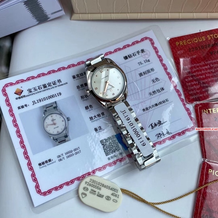 top-tier watch Omega women's white dialSeamaster series steel bracelet watch front view