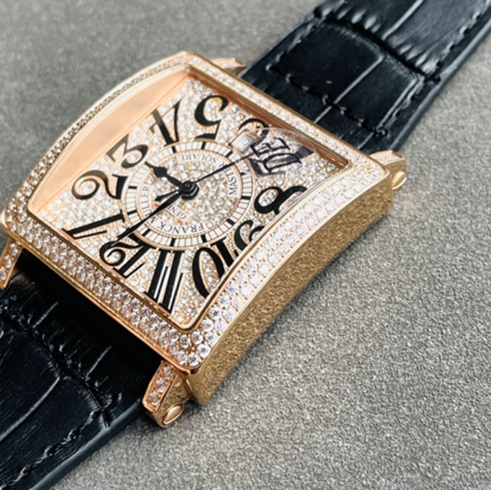 Top collectible watches Frankmuller Men's Gold Plate Full Star Series Belt Watch Front View