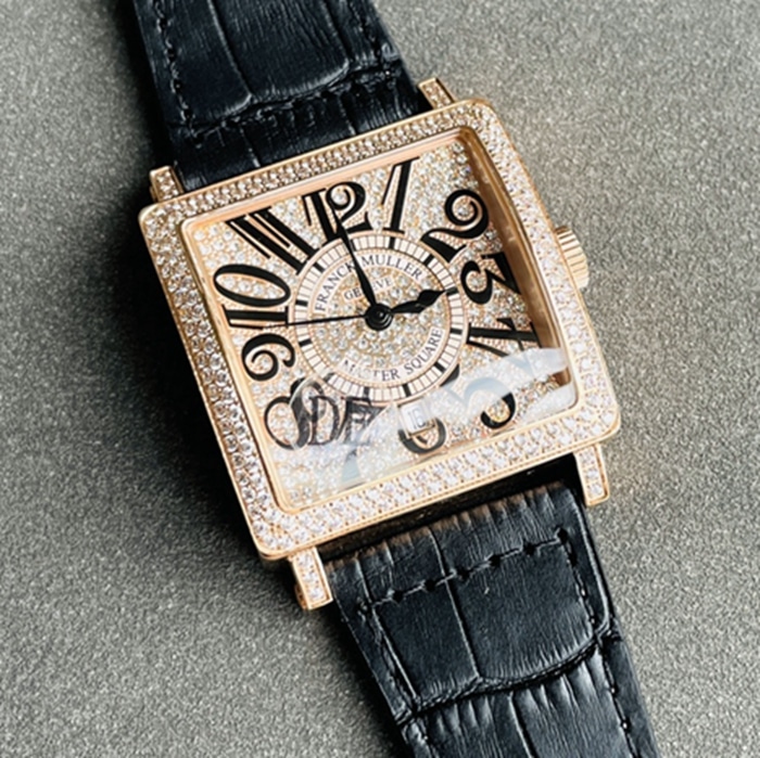 Top collectible watches Frankmuller Men's Gold Plate Full Star Series Belt Watch Front View