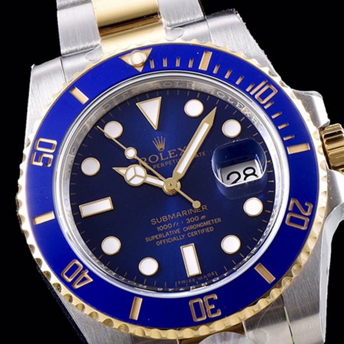 top-tier watch Rolex men's blue dial Submariner series steel bracelet watch front view