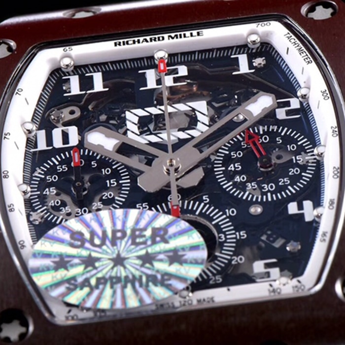top-tier watch Richard Mille men's black dial automatic chronograph watch detail shots