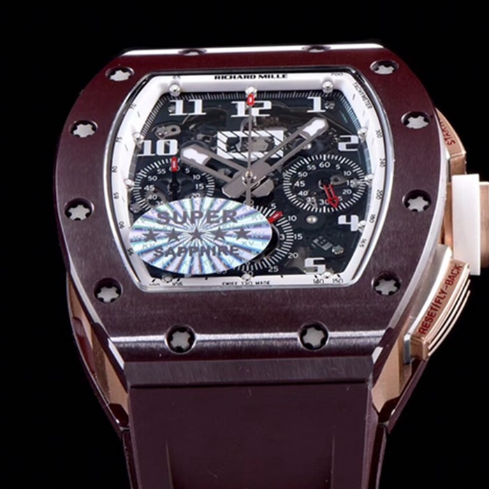 top-tier watch Richard Mille men's black dial automatic chronograph watch detail shots