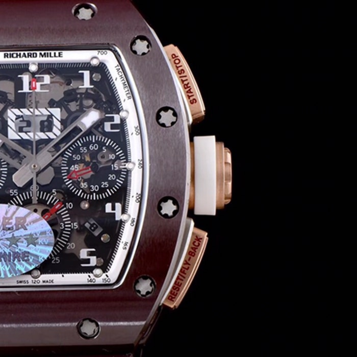 top-tier watch Richard Mille men's black dial automatic chronograph watch detail shots