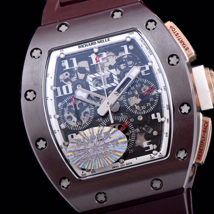 top-tier watch Richard Mille men's black dial automatic chronograph watch front view