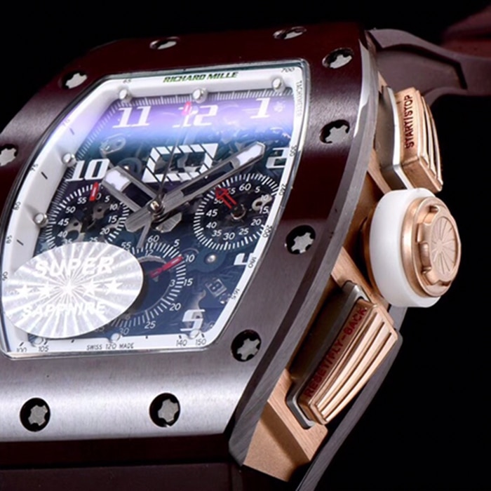 top-tier watch Richard Mille men's black dial automatic chronograph watch side view