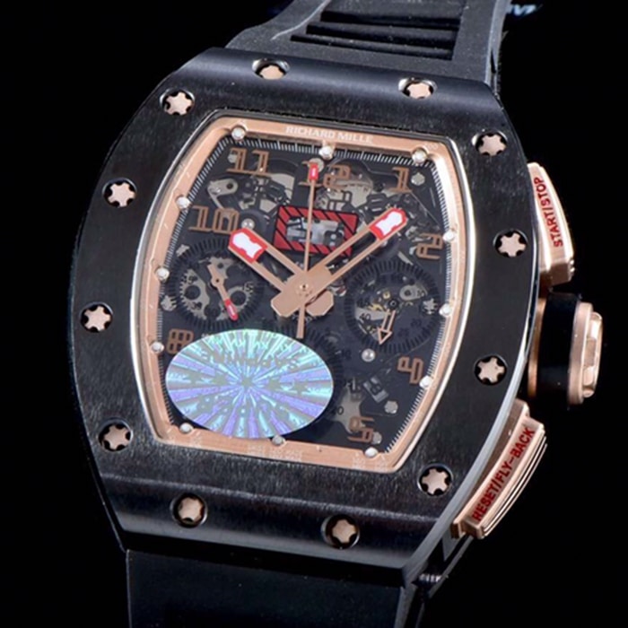 top-tier watch Richard Mille men's black dial automatic chronograph watch front view
