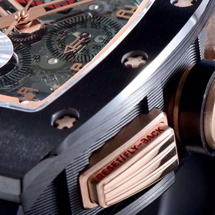 top-tier watch Richard Mille men's black dial automatic chronograph watch detail shots