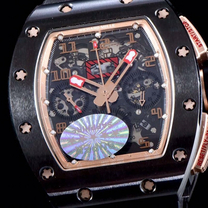 top-tier watch Richard Mille men's black dial automatic chronograph watch front view