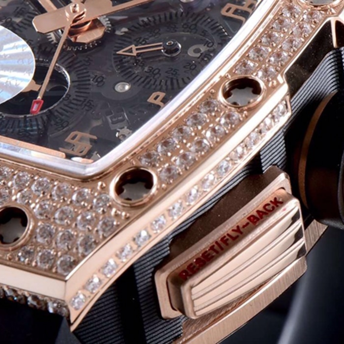 top-tier watch Richard Mille men's black dial automatic chronograph watch detail shots