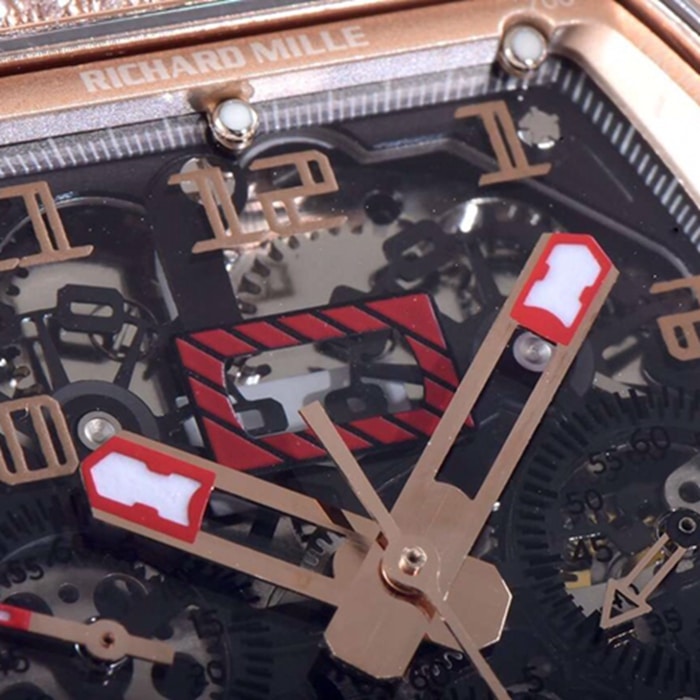 top-tier watch Richard Mille men's black dial automatic chronograph watch detail shots