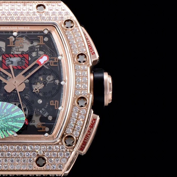 top-tier watch Richard Mille men's black dial automatic chronograph watch detail shots